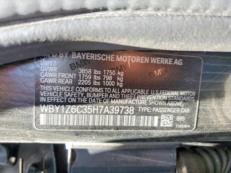 58757656 :رقم المزاد ، WBY1Z6C35H7A39738 vin ، 2017 Bmw I3 مزاد بيع