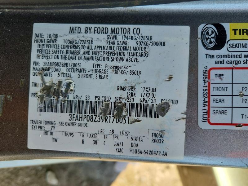 2009 Ford Fusion მანქანა იყიდება აუქციონზე, vin: 3FAHP08Z39R170051, აუქციონის ნომერი: 57242236