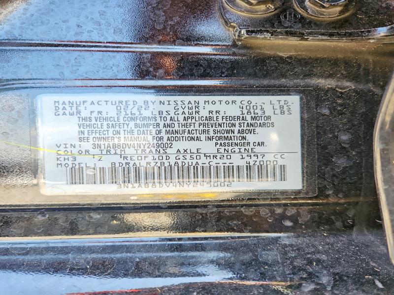 Продажа на аукционе авто 2022 Nissan Sentra, vin: 3N1AB8DV4NY249002, номер лота: 58094016