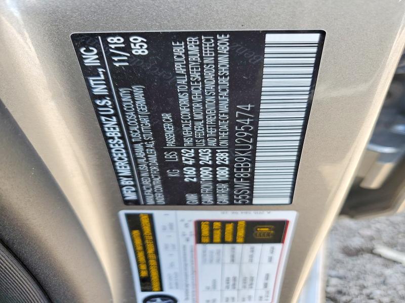 57136176 :رقم المزاد ، 55SWF8EB9KU295474 vin ، 2019 Mercedes-benz C مزاد بيع
