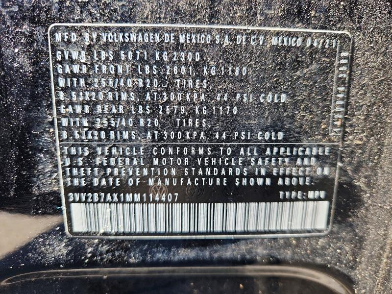 56989596 :رقم المزاد ، 3VV2B7AX1MM114407 vin ، 2021 Volkswagen Tiguan مزاد بيع