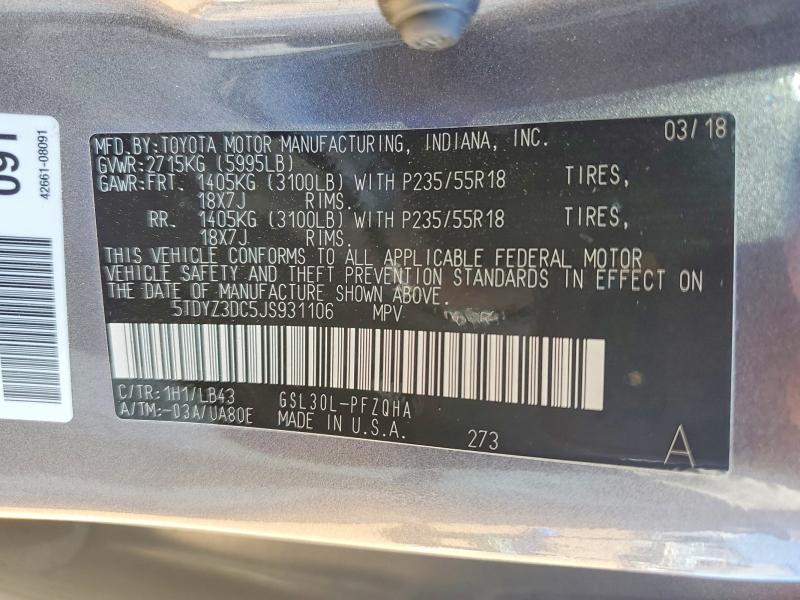 Продажа на аукционе авто 2018 Toyota Sienna, vin: 5TDYZ3DC5JS931106, номер лота: 57911636