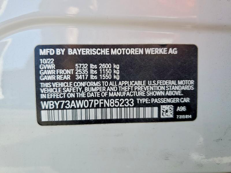 Aukcja sprzedaży 2023 Bmw I4, vin: WBY73AW07PFN85233, numer aukcji: 57272936