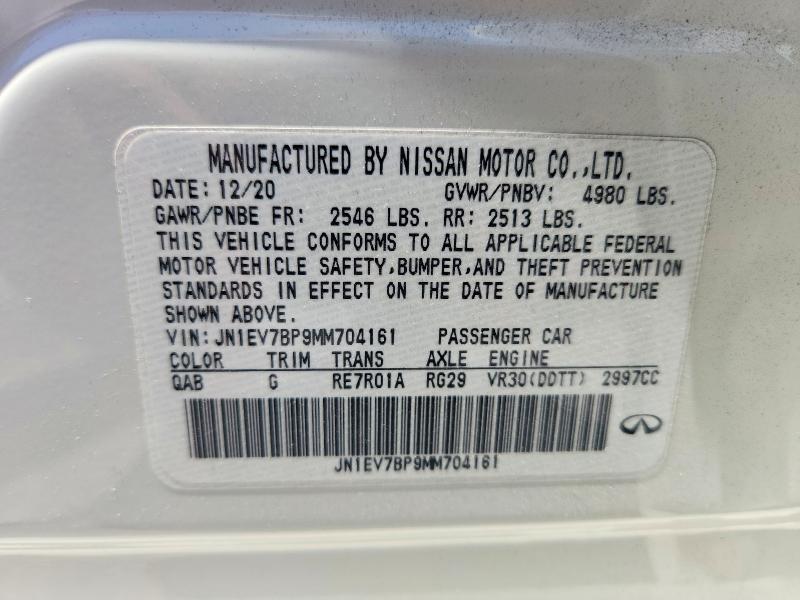 2021 Infiniti Q50 მანქანა იყიდება აუქციონზე, vin: JN1EV7BP9MM704161, აუქციონის ნომერი: 56981126