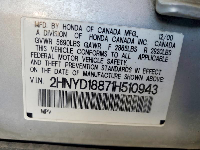 Продаж на аукціоні авто 2001 Acura Mdx, vin: 2HNYD18871H510943, номер лоту: 56206796