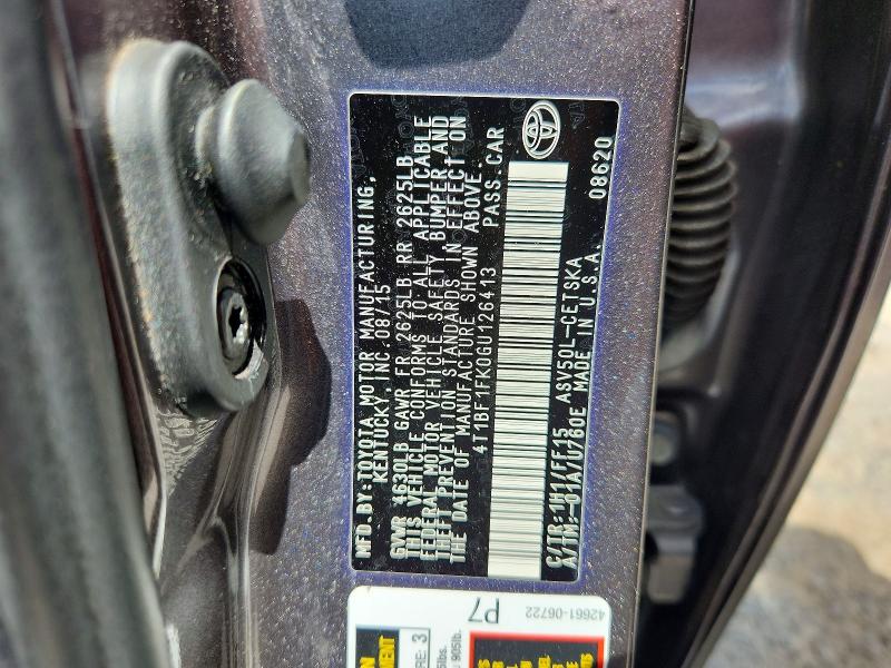 2016 Toyota Camry მანქანა იყიდება აუქციონზე, vin: 4T1BF1FK0GU126413, აუქციონის ნომერი: 58075026