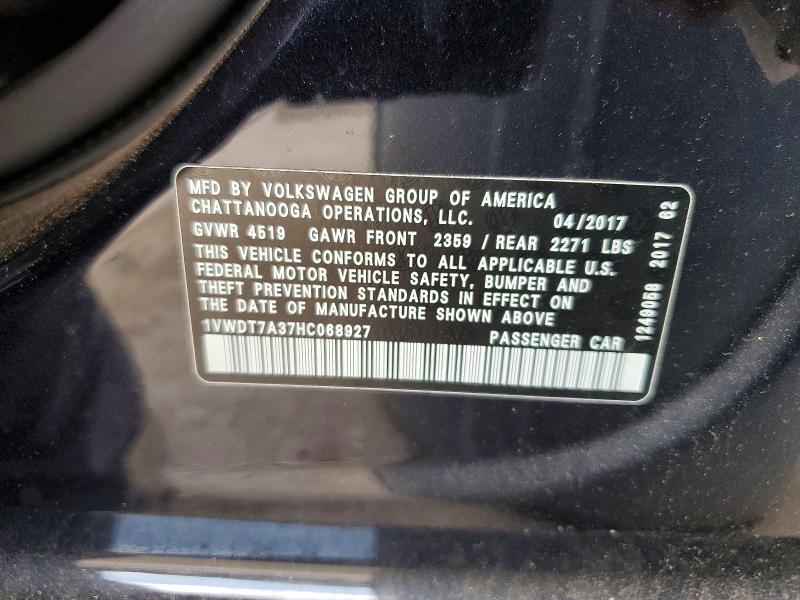 Aukcja sprzedaży 2017 Volkswagen Passat, vin: 1VWDT7A37HC068927, numer aukcji: 57154576
