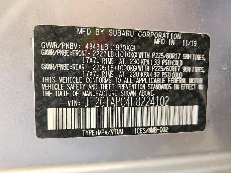 Продаж на аукціоні авто 2020 Subaru Crosstrek, vin: JF2GTAPC4L8224102, номер лоту: 57721346