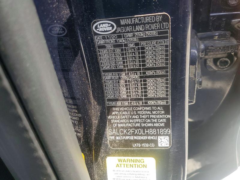 2020 Land Rover Discovery Sport მანქანა იყიდება აუქციონზე, vin: SALCK2FX0LH881899, აუქციონის ნომერი: 57122986