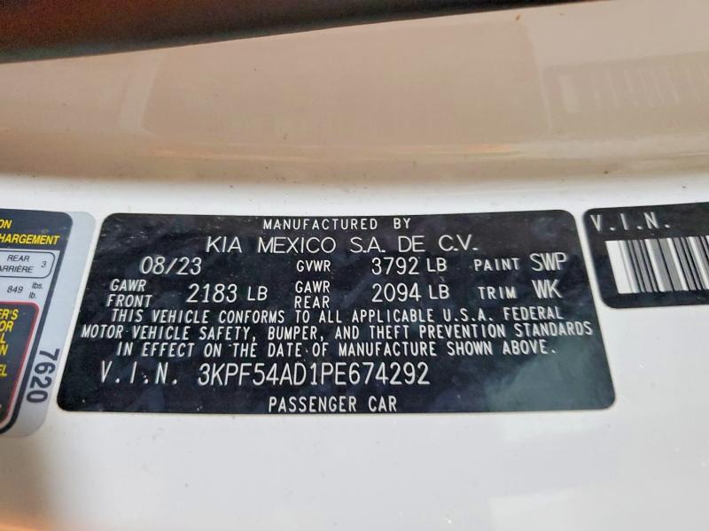 2023 Kia Forte მანქანა იყიდება აუქციონზე, vin: 3KPF54AD1PE674292, აუქციონის ნომერი: 56625296