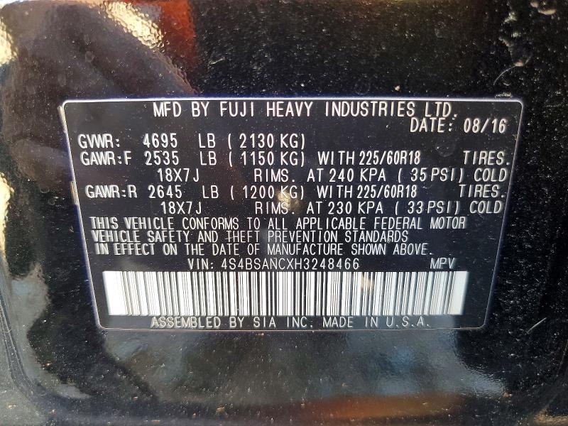 55911186 :رقم المزاد ، 4S4BSANCXH3248466 vin ، 2017 Subaru Outback مزاد بيع