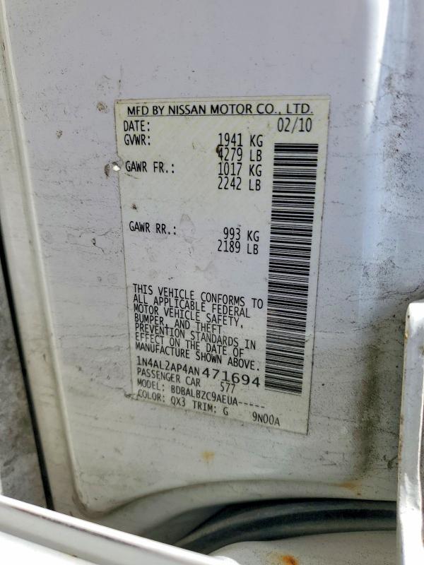 Продажа на аукционе авто 2010 Nissan Altima, vin: 1N4AL2AP4AN471694, номер лота: 55868076