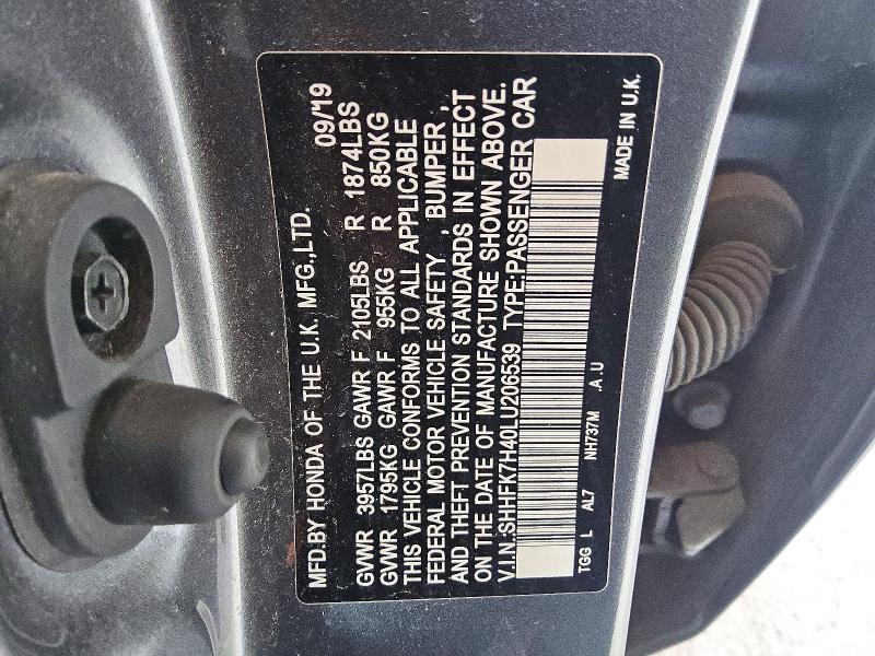 Продаж на аукціоні авто 2020 Honda Civic, vin: SHHFK7H40LU206539, номер лоту: 58068006