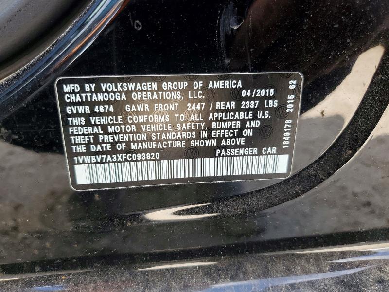 Aukcja sprzedaży 2015 Volkswagen Passat, vin: 1VWBV7A3XFC093920, numer aukcji: 56753486