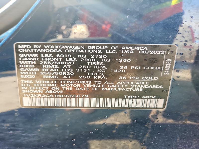 Aukcja sprzedaży 2022 Volkswagen Atlas, vin: 1V2KR2CA1NC555879, numer aukcji: 56062836