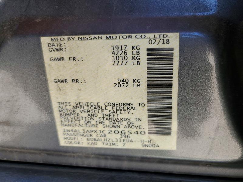 53762796 :رقم المزاد ، 1N4AL3APXJC206540 vin ، 2018 Nissan Altima مزاد بيع