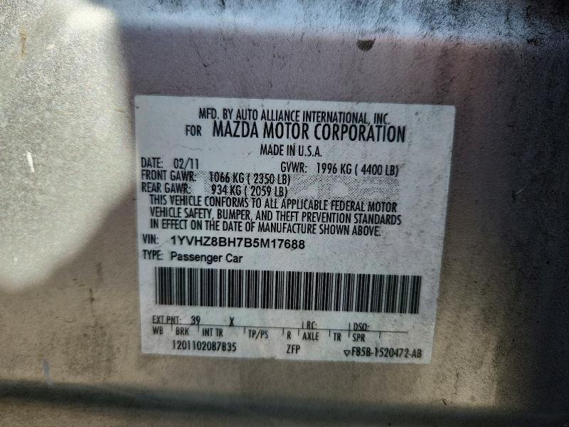 2011 Mazda 6 მანქანა იყიდება აუქციონზე, vin: 1YVHZ8BH7B5M17688, აუქციონის ნომერი: 56445256
