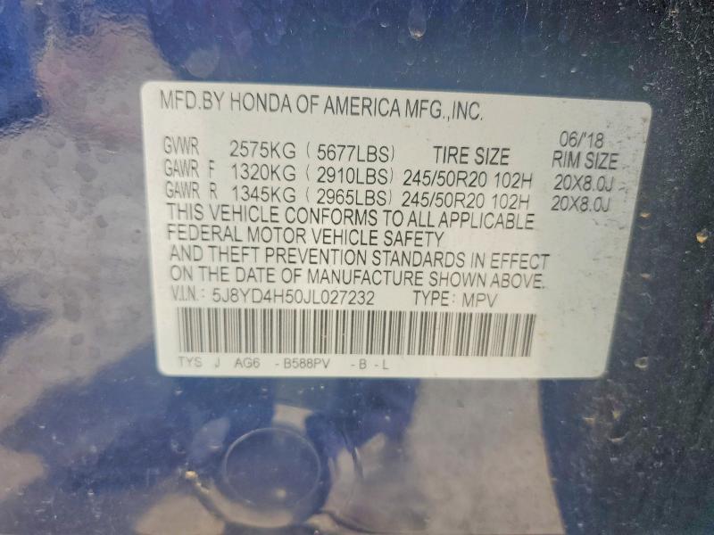 2018 Acura Mdx მანქანა იყიდება აუქციონზე, vin: 5J8YD4H50JL027232, აუქციონის ნომერი: 54166066