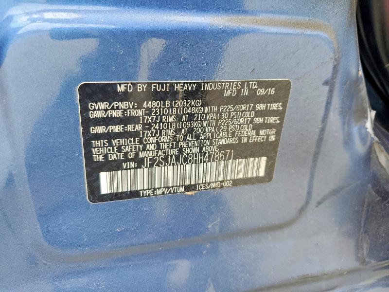 2017 Subaru Forester მანქანა იყიდება აუქციონზე, vin: JF2SJAJC8HH478671, აუქციონის ნომერი: 56986666