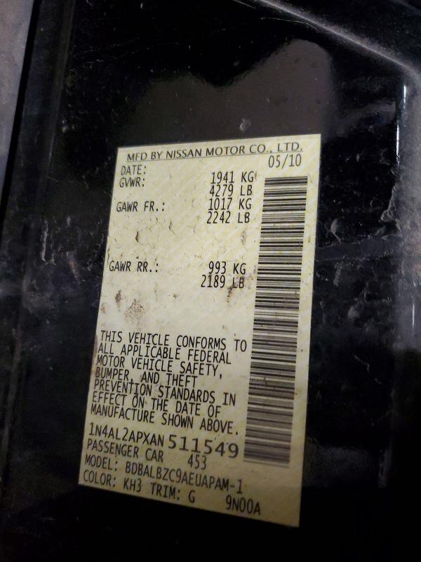Продаж на аукціоні авто 2010 Nissan Altima, vin: 1N4AL2APXAN511549, номер лоту: 58101706