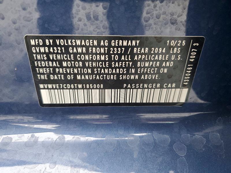 2026 Volkswagen Gti მანქანა იყიდება აუქციონზე, vin: WVWVE7CD6TW185008, აუქციონის ნომერი: 55780806