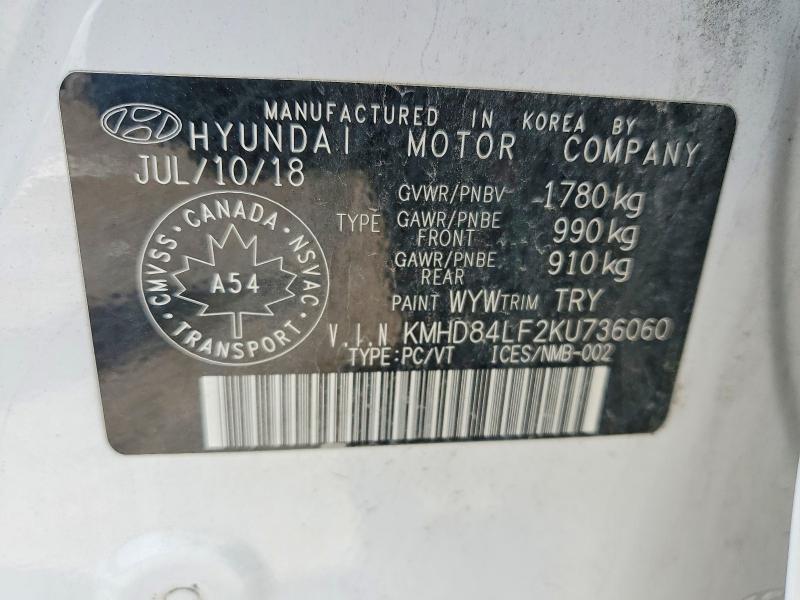 Продажа на аукционе авто 2019 Hyundai Elantra, vin: KMHD84LF2KU736060, номер лота: 59132626