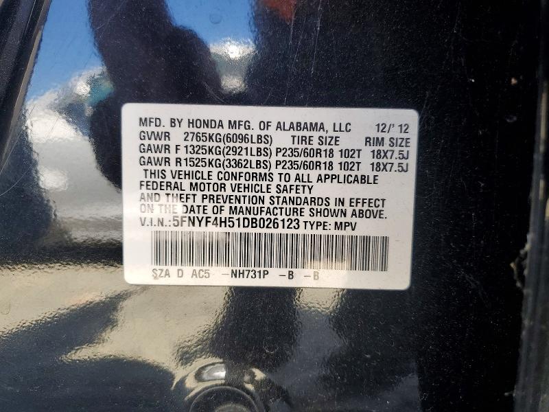 Продажа на аукционе авто 2013 Honda Pilot, vin: 5FNYF4H51DB026123, номер лота: 56272736