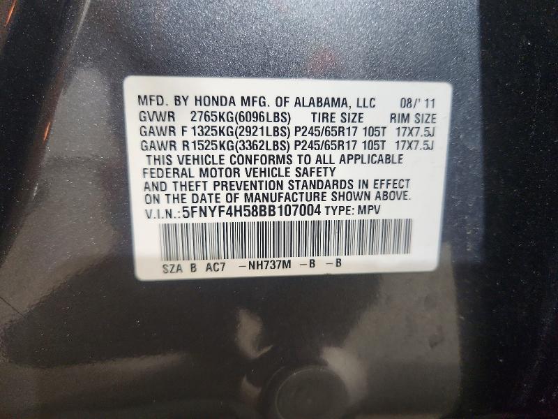 Продаж на аукціоні авто 2011 Honda Pilot, vin: 5FNYF4H58BB107004, номер лоту: 55970566