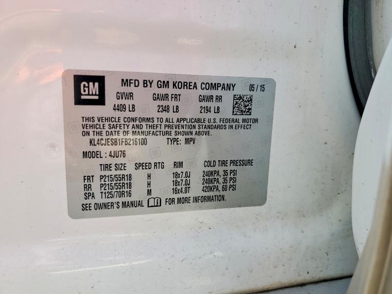Aukcja sprzedaży 2015 Buick Encore, vin: KL4CJESB1FB216100, numer aukcji: 55136606