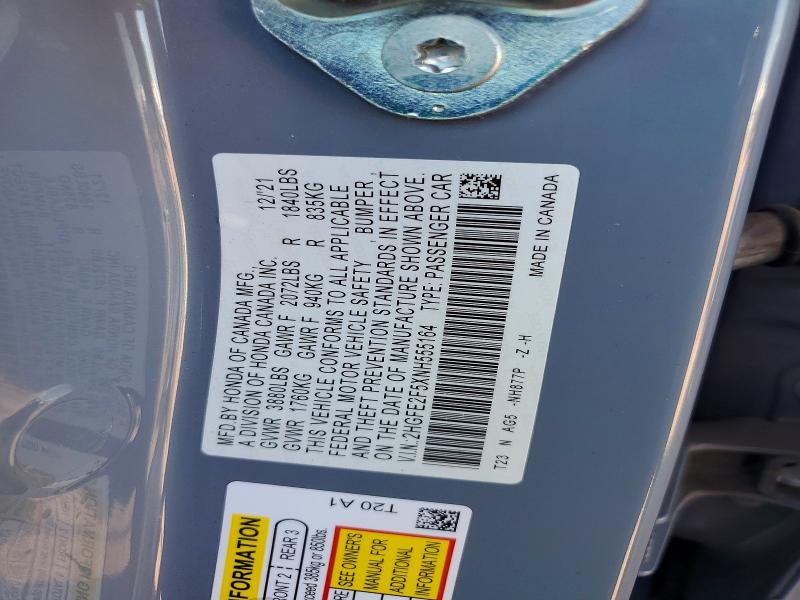 57355116 :رقم المزاد ، 2HGFE2F5XNH555164 vin ، 2022 Honda Civic مزاد بيع