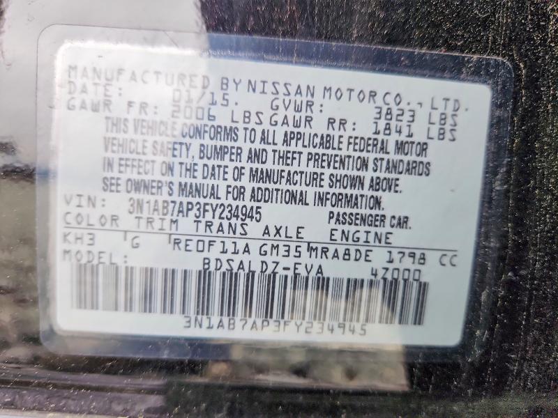 Auction sale of the 2015 Nissan Sentra, vin: 3N1AB7AP3FY234945, lot number: 56845506