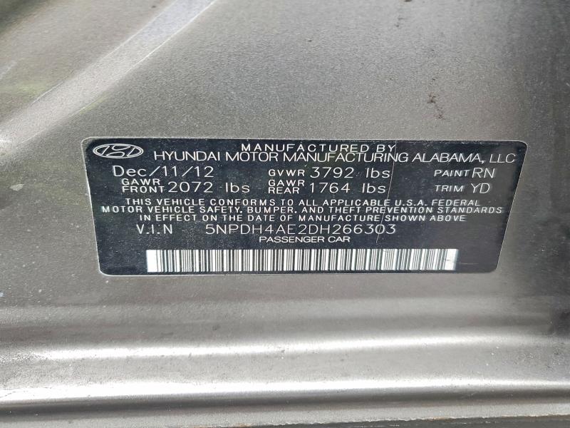 55938886 :رقم المزاد ، 5NPDH4AE2DH266303 vin ، 2013 Hyundai Elantra مزاد بيع