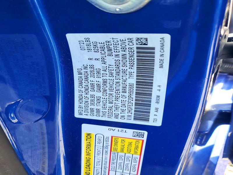 Продажа на аукционе авто 2023 Honda Civic, vin: 2HGFE2F20PH565680, номер лота: 57213736