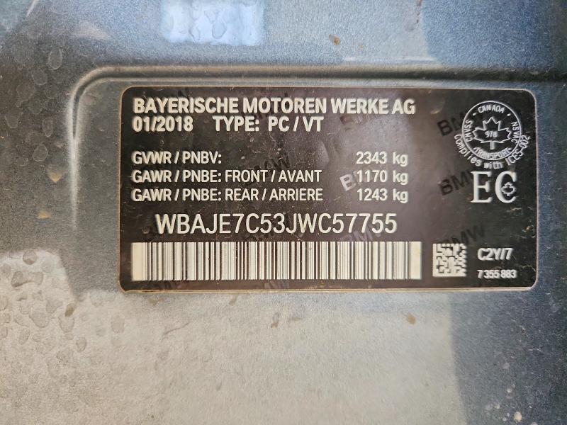 Продаж на аукціоні авто 2018 Bmw 540, vin: WBAJE7C53JWC57755, номер лоту: 57726436
