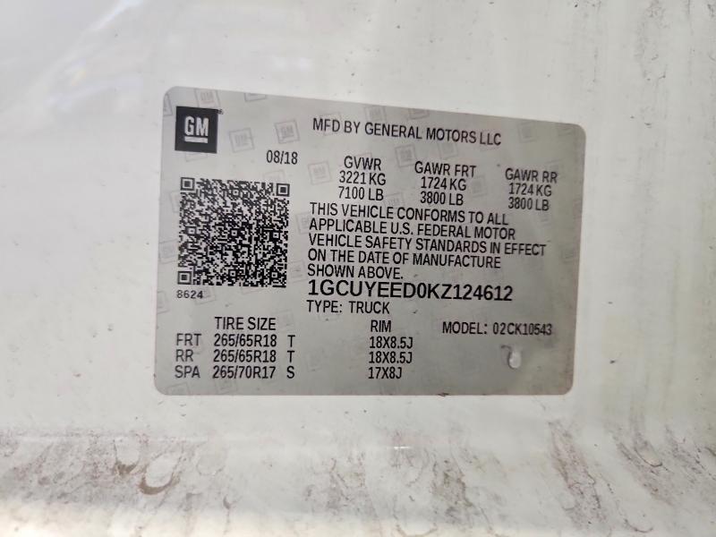 Продажа на аукционе авто 2019 Chevrolet Silverado, vin: 1GCUYEED0KZ124612, номер лота: 56186786