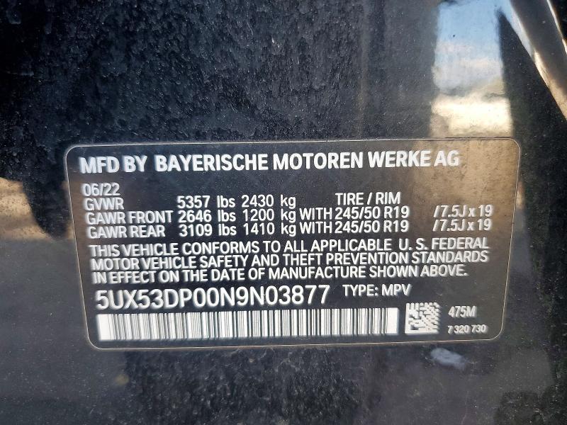 Продаж на аукціоні авто 2022 Bmw X3, vin: 5UX53DP00N9N03877, номер лоту: 58602946