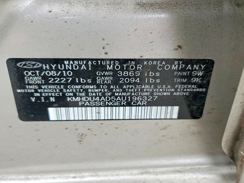2010 Hyundai Elantra მანქანა იყიდება აუქციონზე, vin: KMHDU4AD5AU196327, აუქციონის ნომერი: 58439806