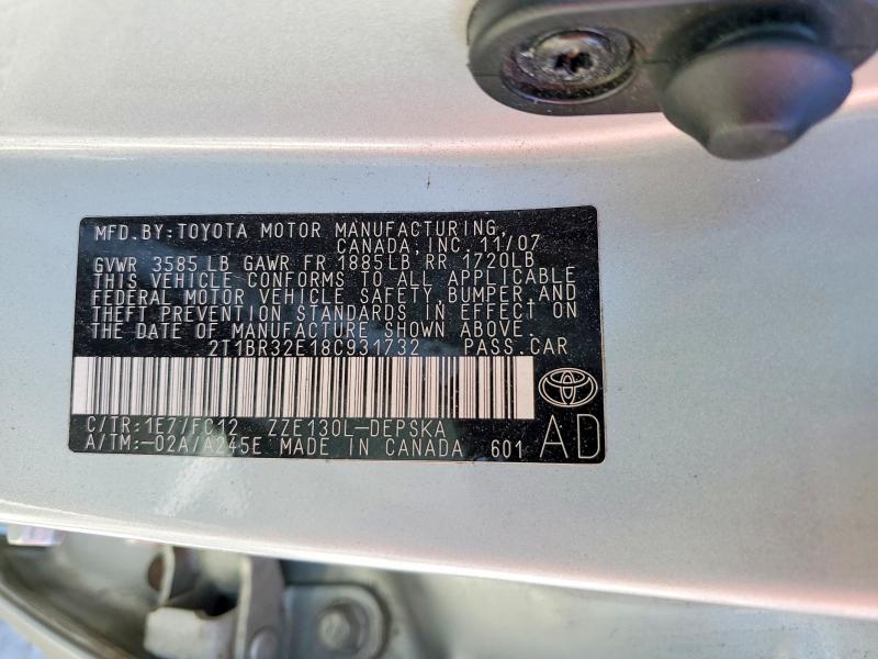 Продажа на аукционе авто 2008 Toyota Corolla, vin: 2T1BR32E18C931732, номер лота: 55386266