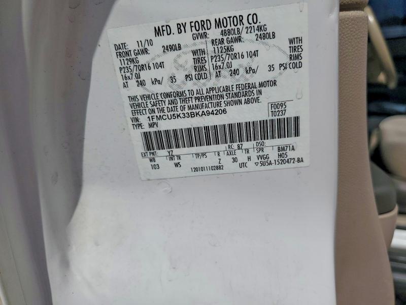 2011 Ford Escape მანქანა იყიდება აუქციონზე, vin: 1FMCU5K33BKA94206, აუქციონის ნომერი: 59103666