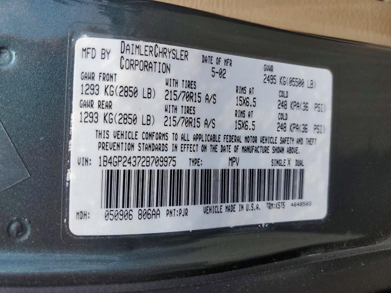 53512236 :رقم المزاد ، 1B4GP24372B709975 vin ، 2002 Dodge Grand Caravan مزاد بيع