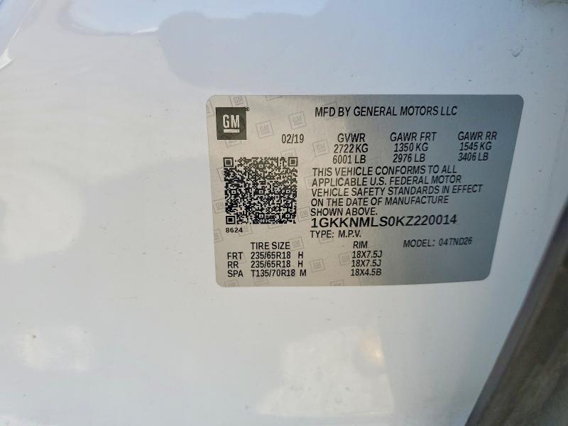 2019 Gmc Acadia მანქანა იყიდება აუქციონზე, vin: 1GKKNMLS0KZ220014, აუქციონის ნომერი: 55632896
