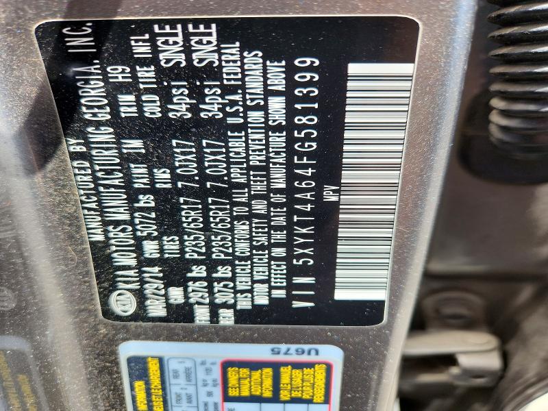Продаж на аукціоні авто 2015 Kia Sorento, vin: 5XYKT4A64FG581399, номер лоту: 57710846