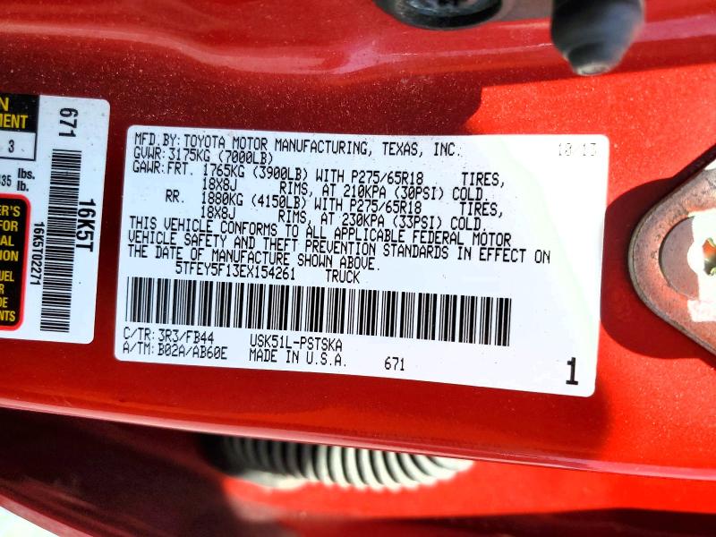 Aukcja sprzedaży 2014 Toyota Tundra, vin: 5TFEY5F13EX154261, numer aukcji: 58216226