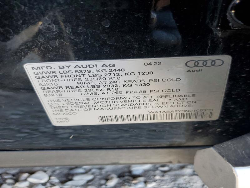 Aukcja sprzedaży 2022 Audi Q5, vin: WA1ABAFY3N2105333, numer aukcji: 55329926