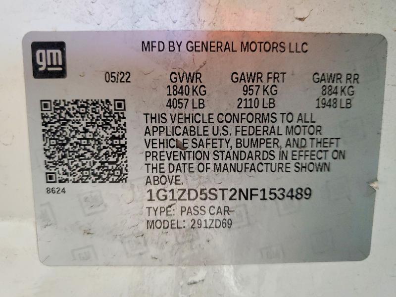 Продажа на аукционе авто 2022 Chevrolet Malibu, vin: 1G1ZD5ST2NF153489, номер лота: 57377746