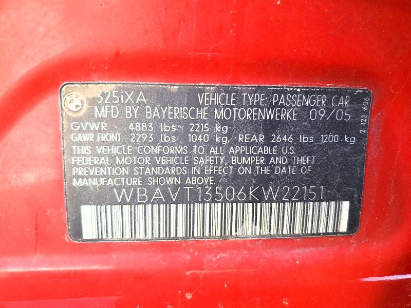 58894036 :رقم المزاد ، WBAVT13506KW22151 vin ، 2006 Bmw 325 مزاد بيع