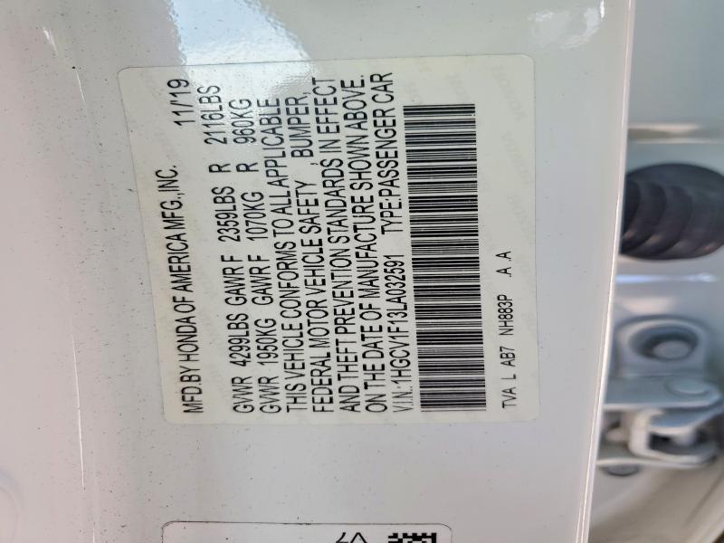 Продаж на аукціоні авто 2020 Honda Accord, vin: 1HGCV1F13LA032591, номер лоту: 57327386