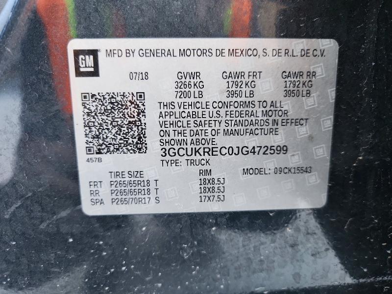Продаж на аукціоні авто 2018 Chevrolet Silverado, vin: 3GCUKREC0JG472599, номер лоту: 56507956