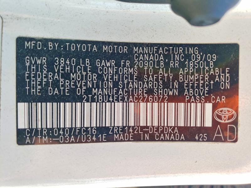 Продажа на аукционе авто 2010 Toyota Corolla, vin: 2T1BU4EEXAC276072, номер лота: 56286036