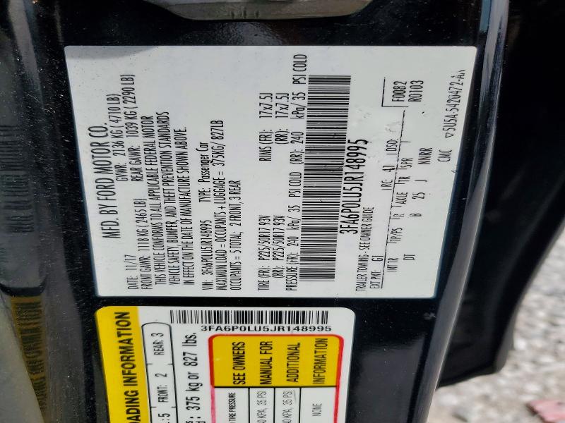 56528516 :رقم المزاد ، 3FA6P0LU5JR148995 vin ، 2018 Ford Fusion مزاد بيع